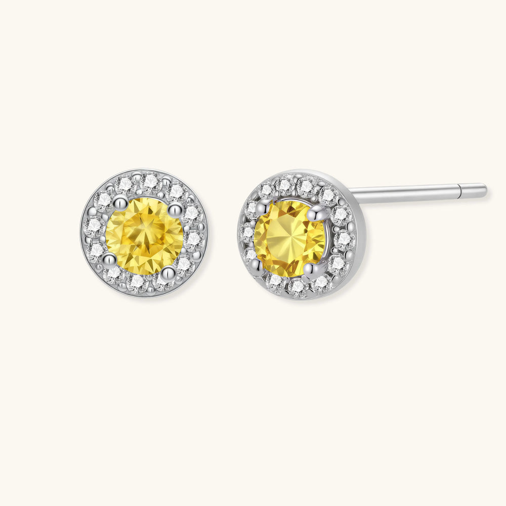 Yellow Moissanite Halo Stud Earrings | 925 Sterling Silver