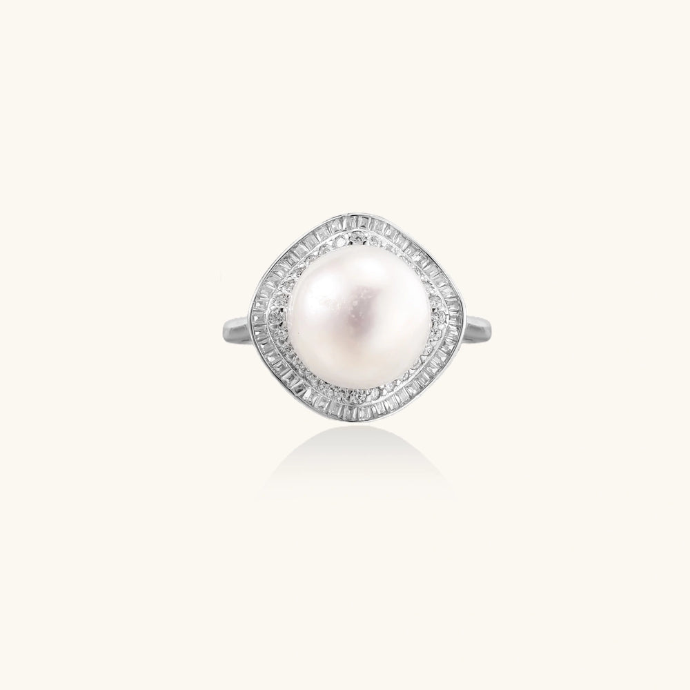 Pearl Halo Dreams Ring | 11mm Freshwater Pearl | Sterling Silver | Adjustable