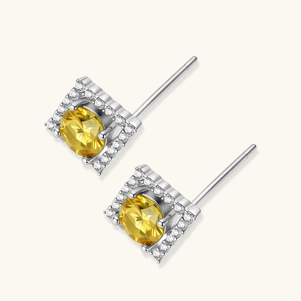 Yellow Moissanite Stud Earrings | Halo Set | 925 Sterling Silver
