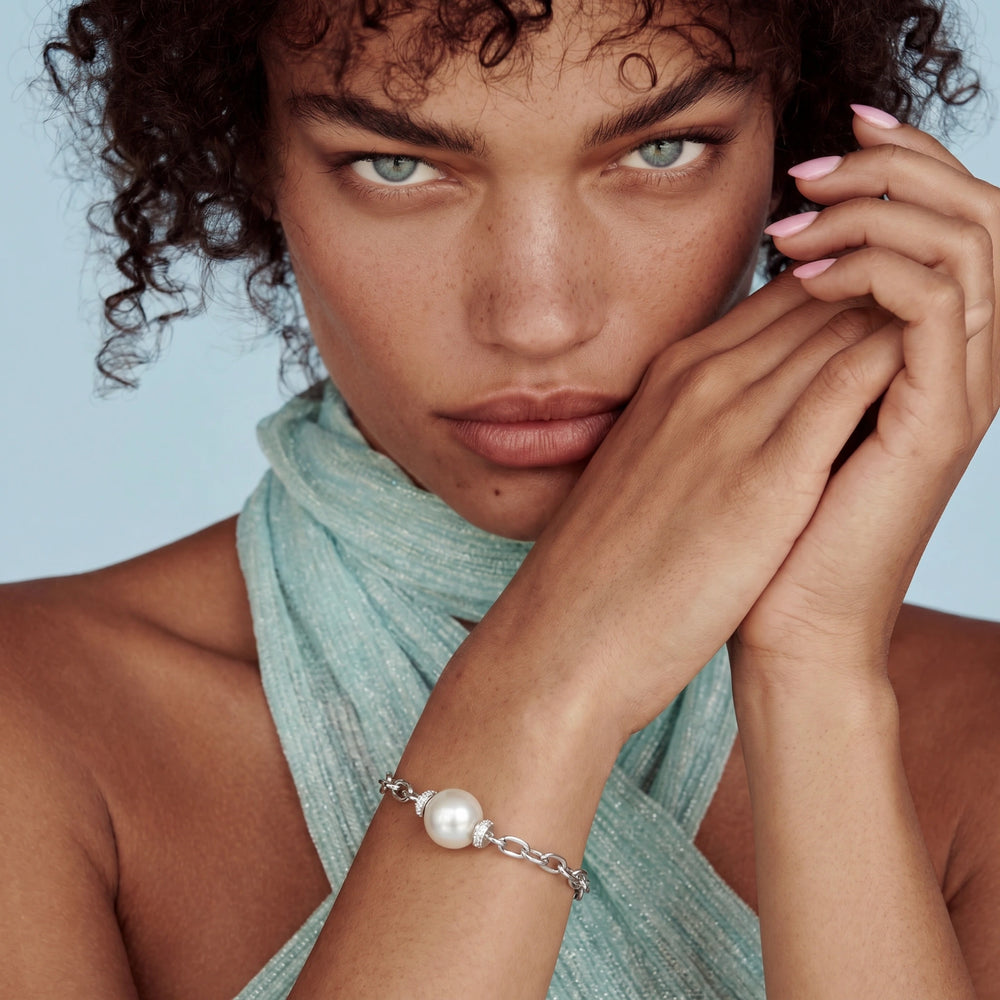 Freshwater Pearl Chain Bracelet | Rhodium-Plated Sterling Silver