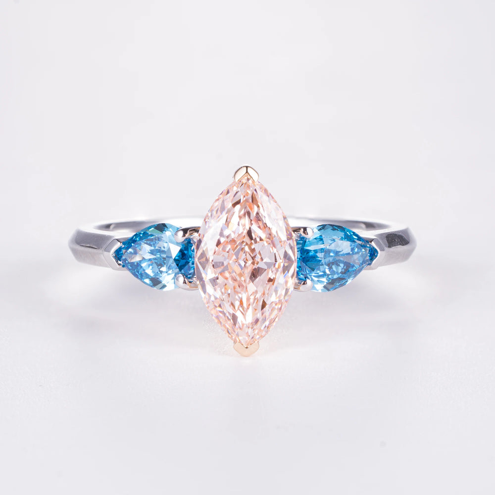 Marquise Cut Fancy Pink Lab Diamond Ring, 18K Gold, IGI Certified