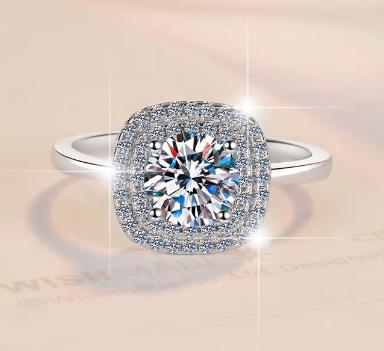 Cushion Halo Solitaire Moissanite Ring in 925 Sterling Silver