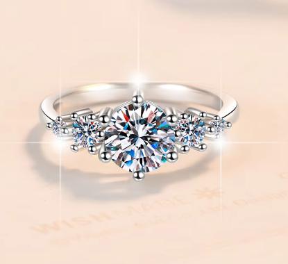 Round Solitaire Flower Accent Moissanite Ring in 925 Sterling Silver