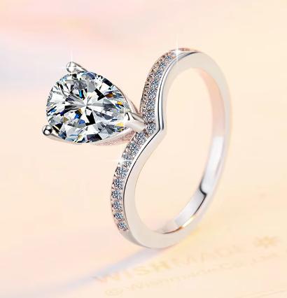 Pear Cut Classic Solitaire Moissanite Ring in 925 Sterling Silver