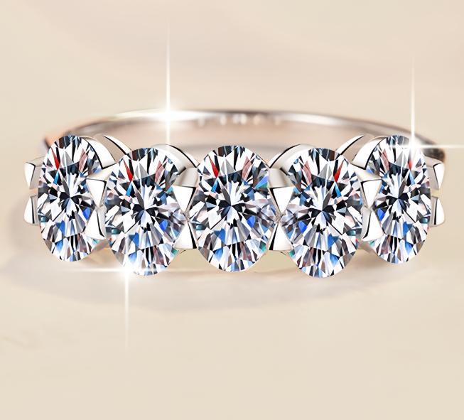 Five Stone Round Band Moissanite Ring in 925 Sterling Silver