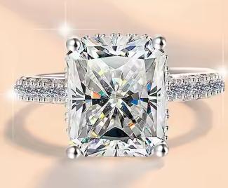 Radiant Cut Cushion Halo Moissanite Ring in 925 Sterling Silver