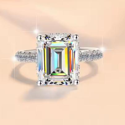 Emerald Cut Cushion Halo Moissanite Ring in 925 Sterling Silver