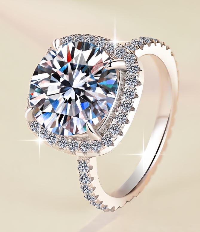 Round Solitaire Double Halo Moissanite Ring in 925 Sterling Silver