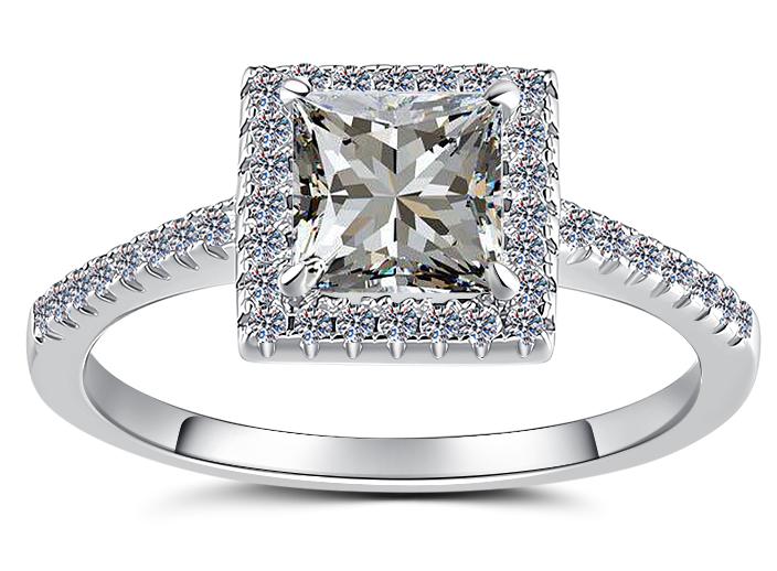 Radiant Cut Square Halo Moissanite Ring in 925 Sterling Silver