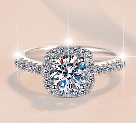 Round Twist Halo Moissanite Ring in 925 Sterling Silver