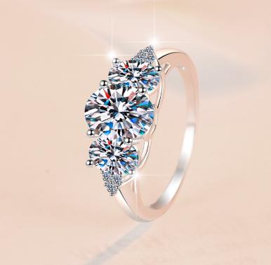 Two Round Stone Moissanite Ring in 925 Sterling Silver