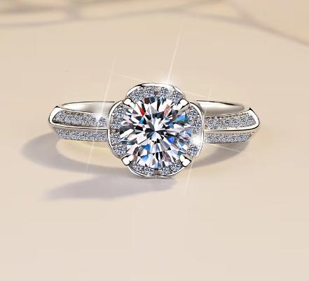 Round Solitaire Wide Pavé Moissanite Ring in 925 Sterling Silver