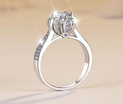 Round Floral Shoulder Solitaire Moissanite Ring in 925 Sterling Silver