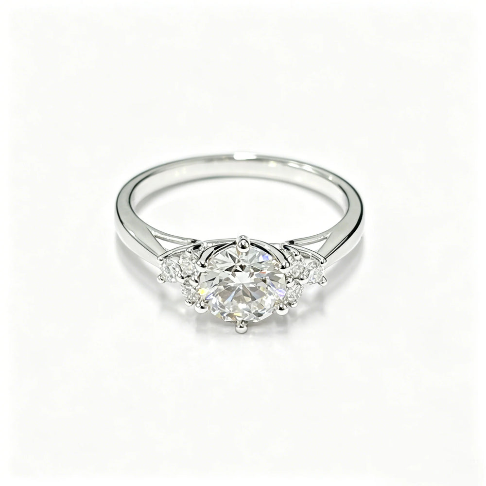 Round Lab Diamond Ring, 925 Silver, Certified