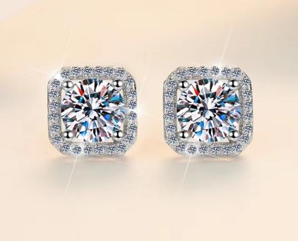 925 Sterling Silver Moissanite Cushion Halo Stud Earrings