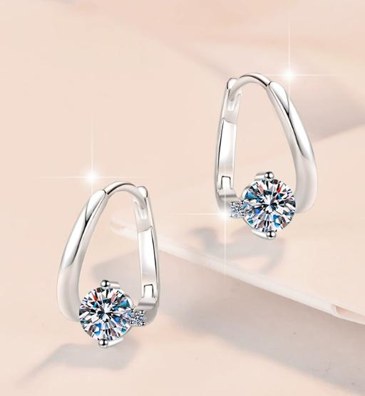 Round Solitaire Oval Hoop Moissanite Earrings in 925 Sterling Silver
