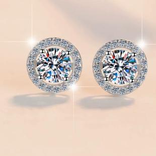 925 Sterling Silver Moissanite Round Halo Screw Stud Earrings