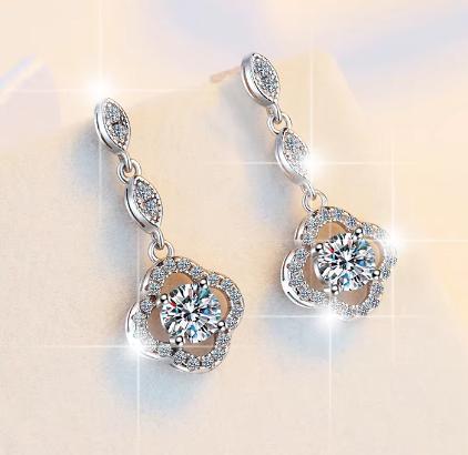 925 Sterling Silver Moissanite Round Halo Circle Hook Drop Earrings