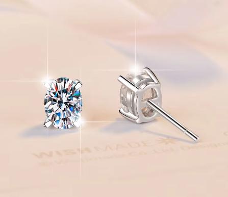 925 Sterling Silver Moissanite Oval Solitaire Stud Earrings