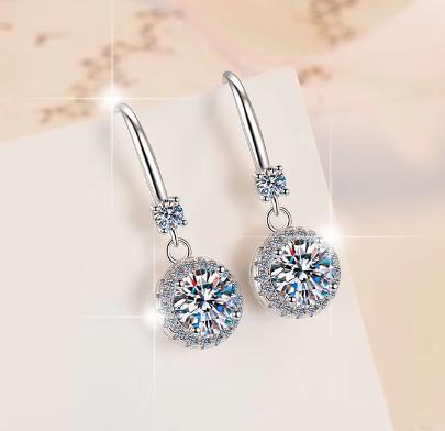 925 Sterling Silver Moissanite Round Solitaire Hook Drop Earrings