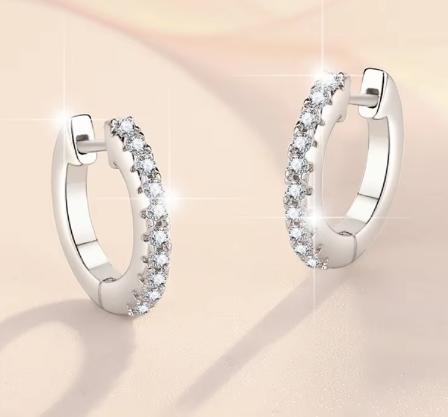Single Row Pavé Hoop Moissanite Earrings in 925 Sterling Silver