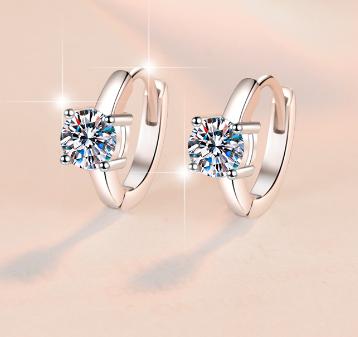 Round Solitaire Hinged Hoop Moissanite Earrings in 925 Sterling Silver