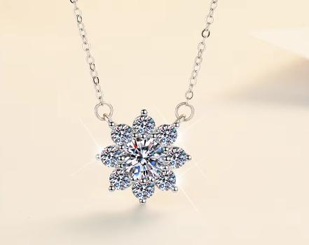 925 Sterling Silver Moissanite Flower Cluster Pendant