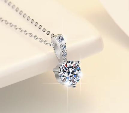 925 Sterling Silver Moissanite Solitaire with Pavé Bail Pendant