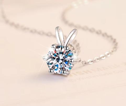 925 Sterling Silver Moissanite Solitaire with Tapered Bail Pendant