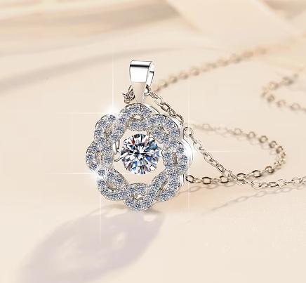 925 Sterling Silver Moissanite Flower Rosette Pendant