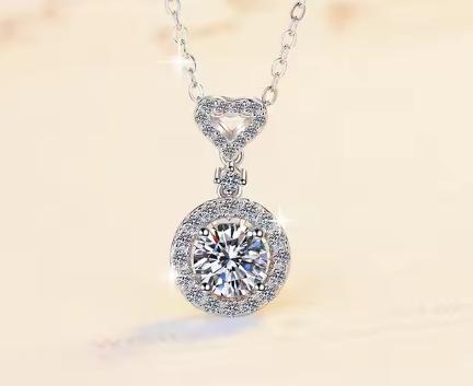 925 Sterling Silver Moissanite Round Halo with Pavé Bail Pendant