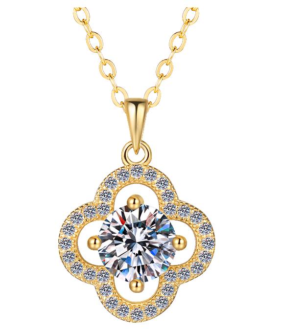 925 Sterling Silver Moissanite Clover Halo Pendant
