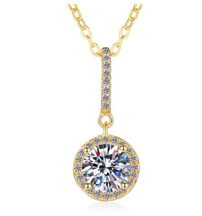 925 Sterling Silver Moissanite Halo with Long Bail Pendant