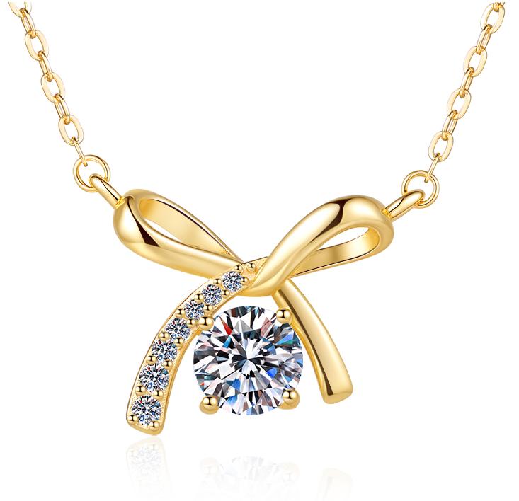 925 Sterling Silver Moissanite Bow Solitaire Pendant
