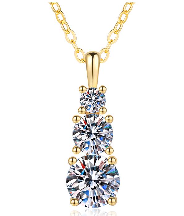 925 Sterling Silver Moissanite Three-Stone Drop Pendant