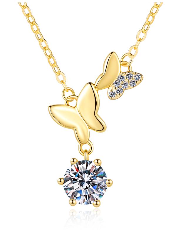 925 Sterling Silver Moissanite Butterfly Solitaire Pendant