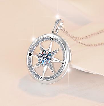 925 Sterling Silver Moissanite Compass Star Pendant