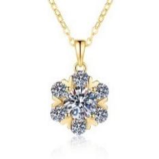 925 Sterling Silver Moissanite Six-Petal Flower Cluster Pendant