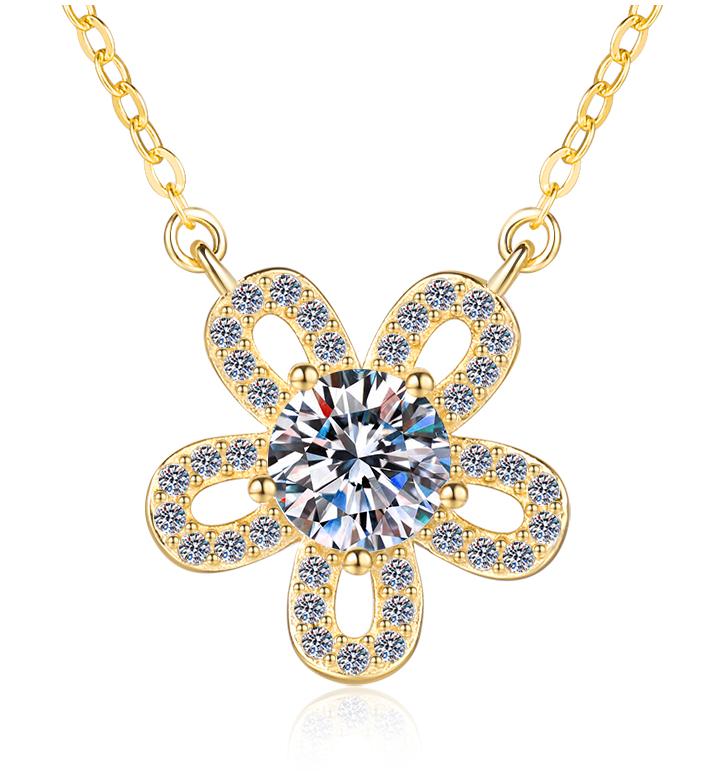 925 Sterling Silver Moissanite Open Flower Halo Pendant
