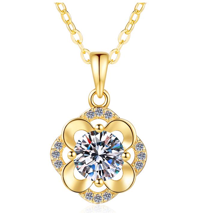 925 Sterling Silver Moissanite Scalloped Flower Halo Pendant
