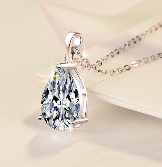 925 Sterling Silver Moissanite Large Pear Solitaire Pendant