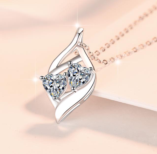 925 Sterling Silver Moissanite Twisted Two-Stone Pendant