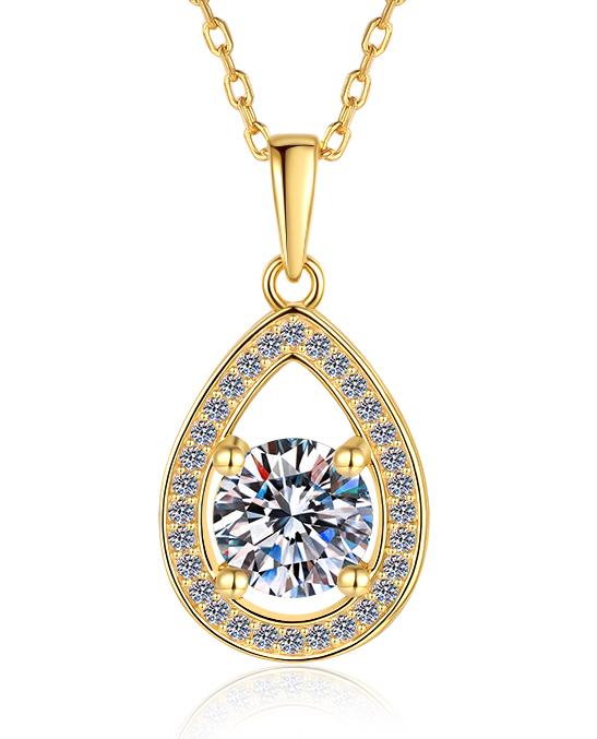 925 Sterling Silver Moissanite Classic Teardrop Halo Pendant