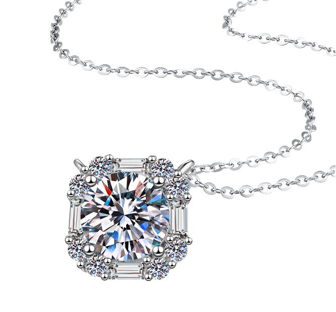 925 Sterling Silver Moissanite Cushion Flower Halo Pendant