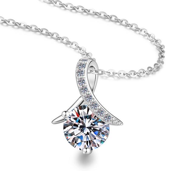 925 Sterling Silver Moissanite Solitaire with Swept Bail Pendant