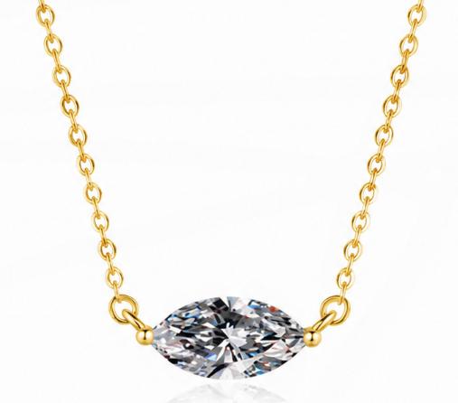 925 Sterling Silver Moissanite Horizontal Marquise-Cut Pendant