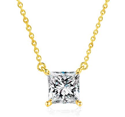 925 Sterling Silver Moissanite Princess-Cut Pendant