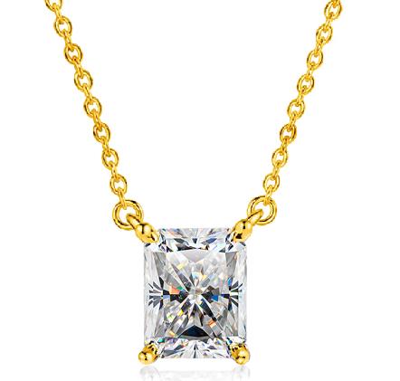 925 Sterling Silver Moissanite Vertical Rectangular-Cut Pendant