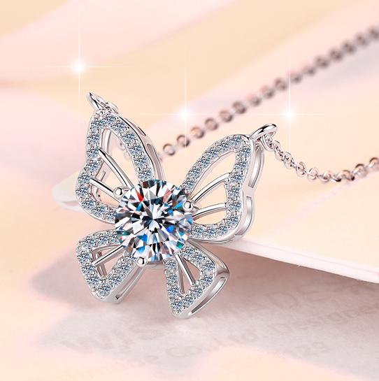 925 Sterling Silver Moissanite Open Butterfly Pendant