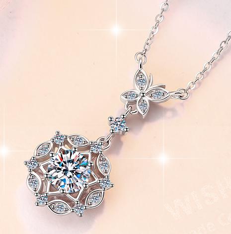 925 Sterling Silver Moissanite Ornate Flower Drop Pendant